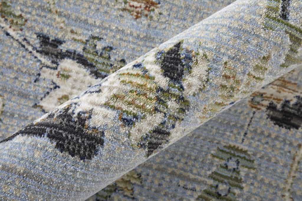 9′ X 13′ Gray Blue and Green Floral Area Rug