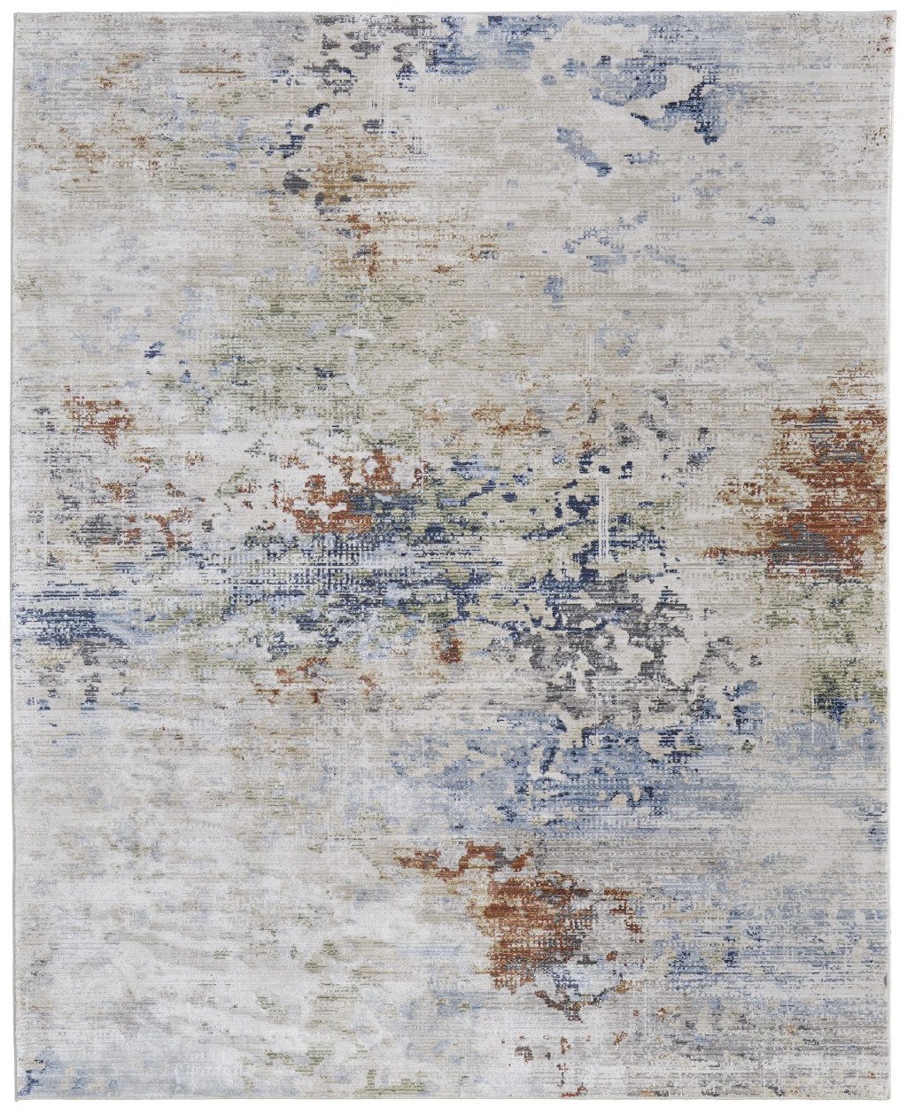 5′ X 8′ Red Blue and Ivory Abstract Area Rug