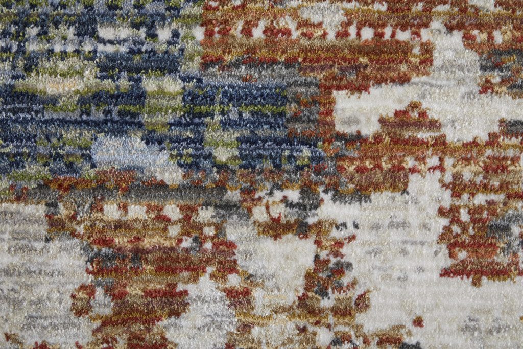 5′ X 8′ Red Blue and Ivory Abstract Area Rug