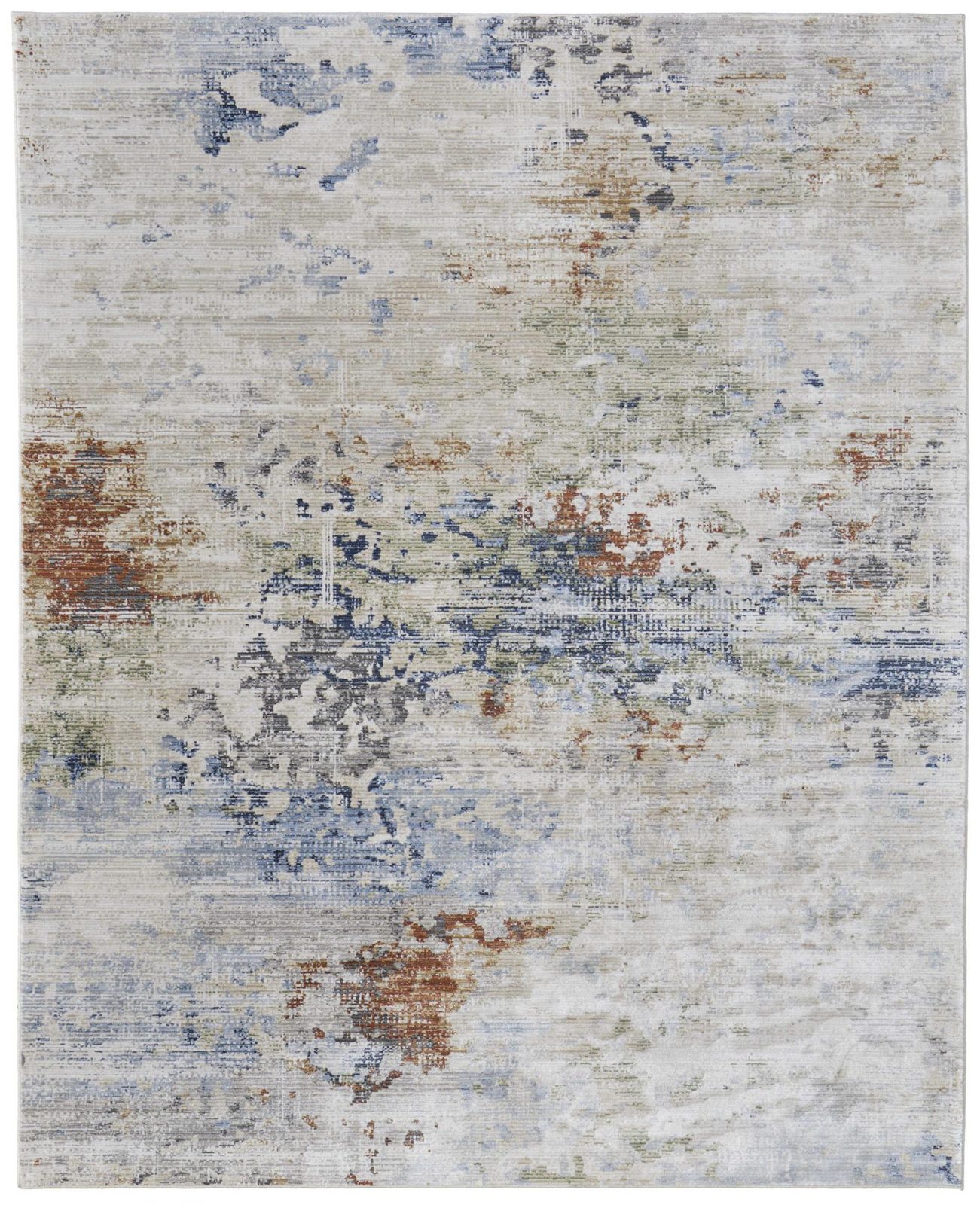 8′ X 10′ Red Blue and Ivory Abstract Area Rug