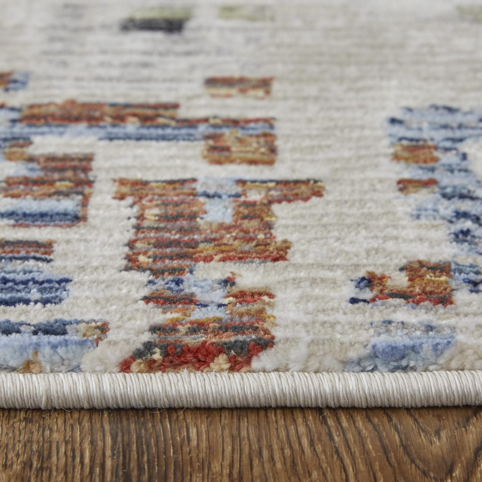 5′ X 8′ Ivory Green and Blue Abstract Area Rug