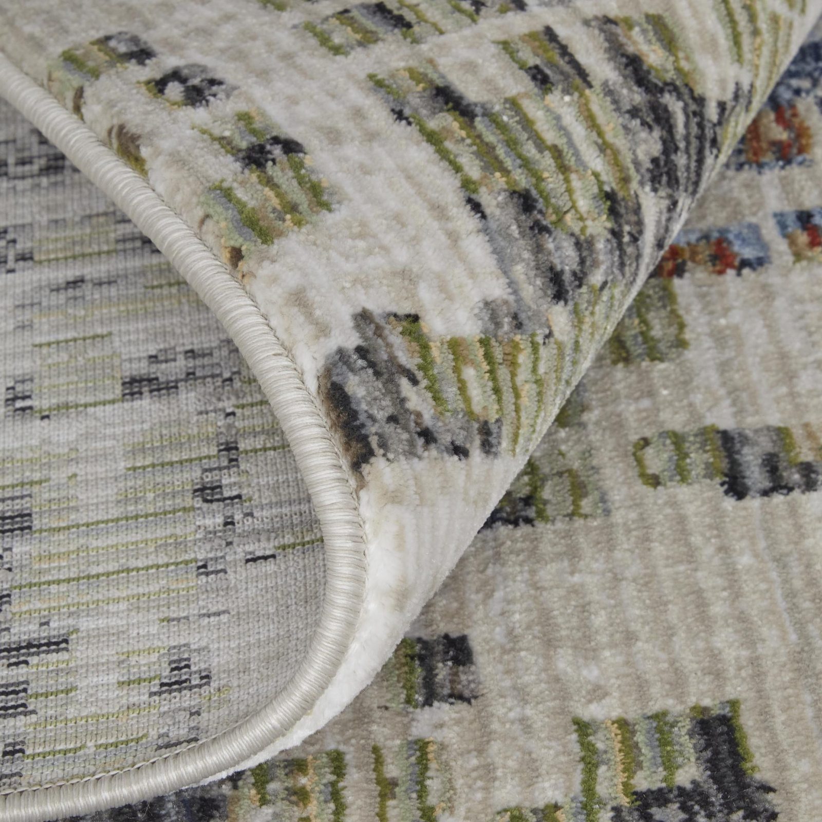 8′ X 10′ Ivory Green and Blue Abstract Area Rug