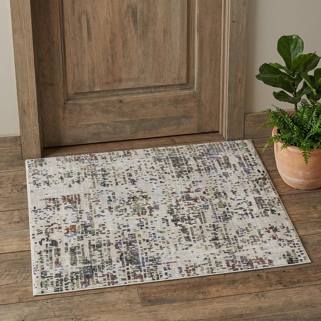 2′ X 3′ Ivory Green and Blue Abstract Area Rug