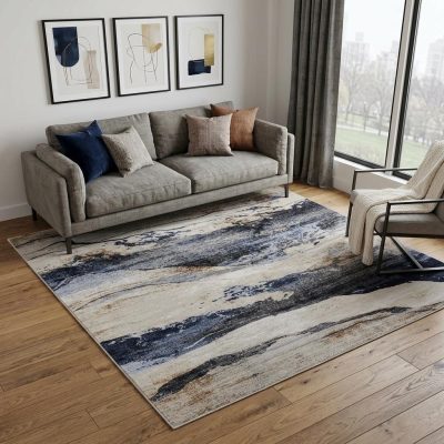 5′ × 8′ Blue Gray and Tan Abstract Area Rug