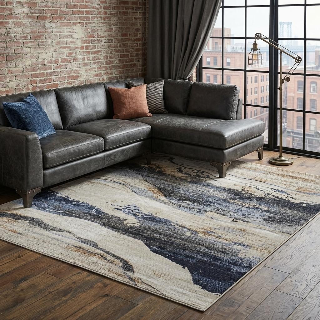 7′ X 10′ Blue Gray and Tan Abstract Area Rug