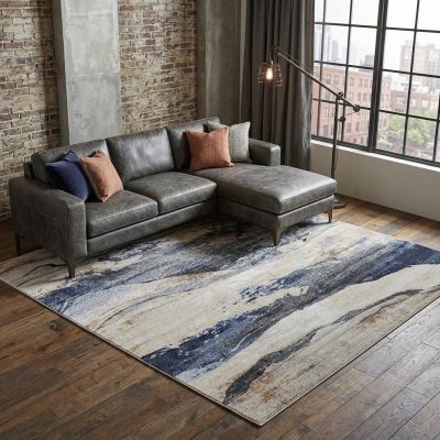 9′ X 13′ Blue Gray and Tan Abstract Area Rug