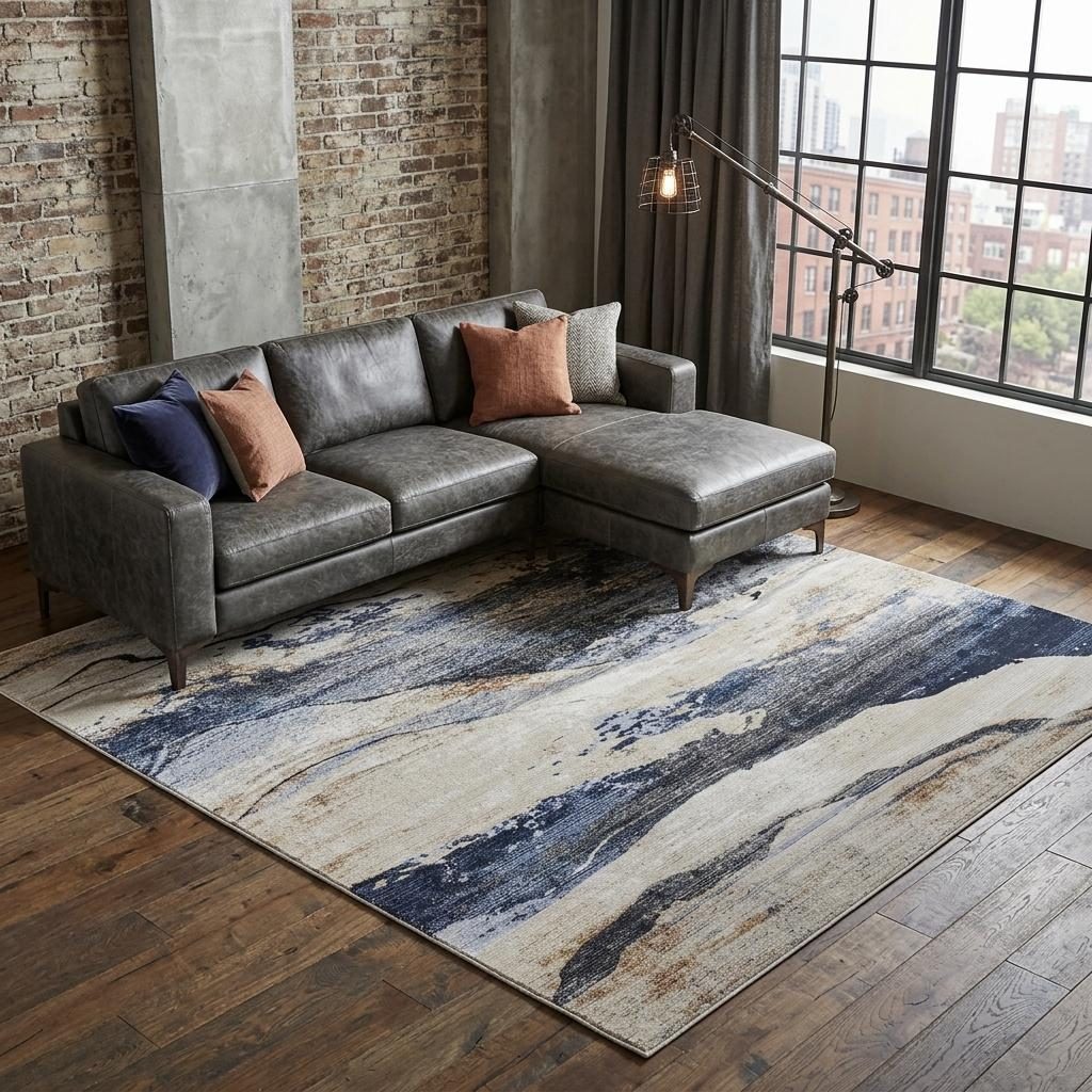 9′ X 13′ Blue Gray and Tan Abstract Area Rug