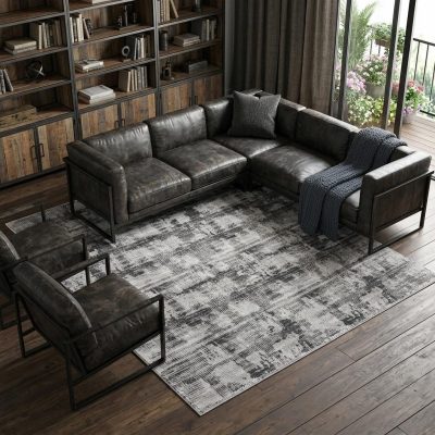 8′ X 10′ Gray and Ivory Abstract Area Rug