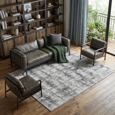 9′ X 13′ Gray and Ivory Abstract Area Rug