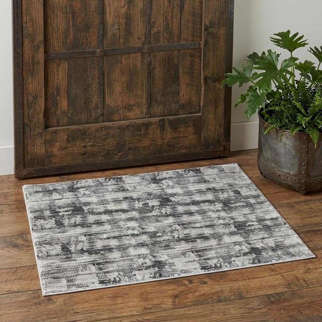 2′ X 3′ Gray and Ivory Abstract Area Rug