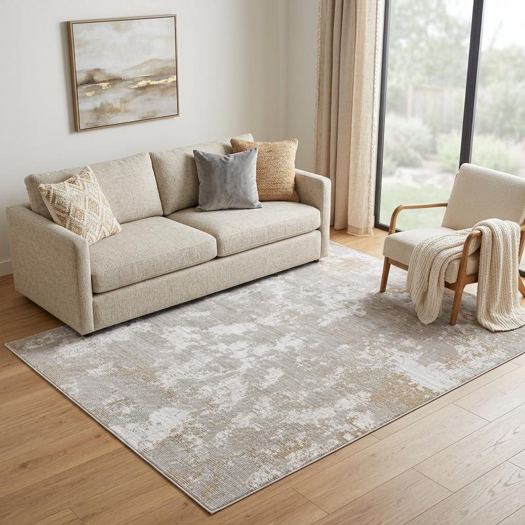 5′ X 8′ Gray Brown and Ivory Abstract Area Rug