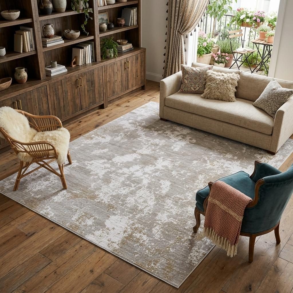 7′ X 10′ Gray Brown and Ivory Abstract Area Rug