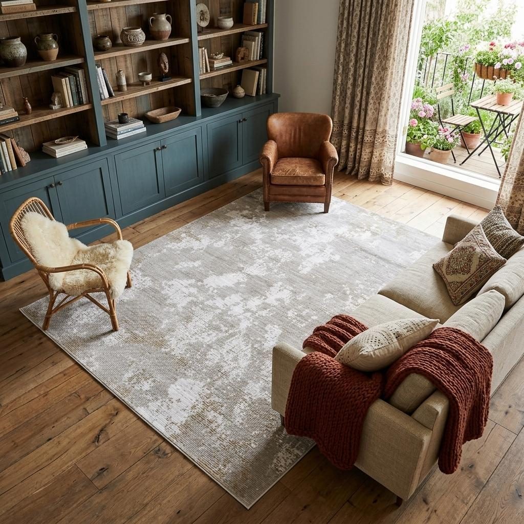 9′ X 13′ Gray Brown and Ivory Abstract Area Rug