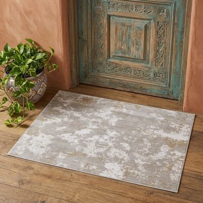 2′ × 3′ Gray Brown and Ivory Abstract Area Rug