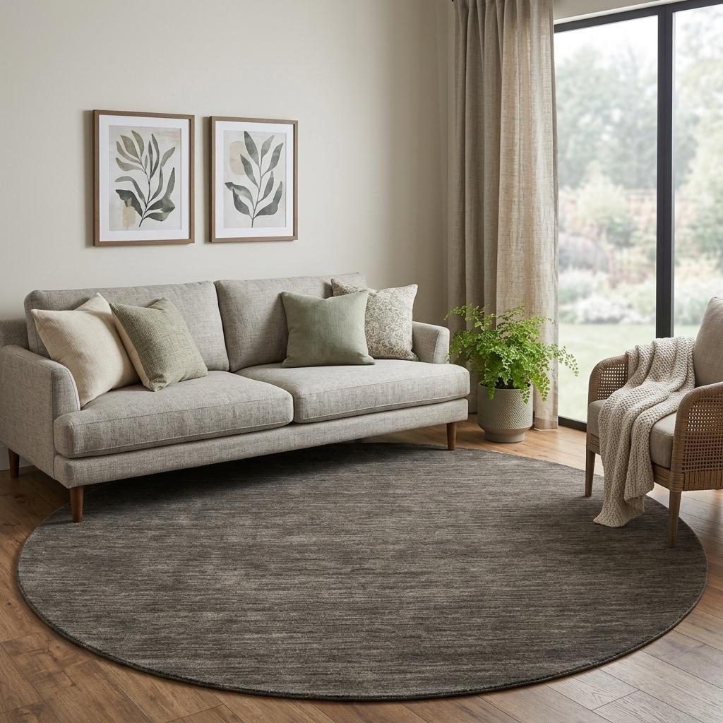 8′ Brown Wool Hand Woven Round Rug