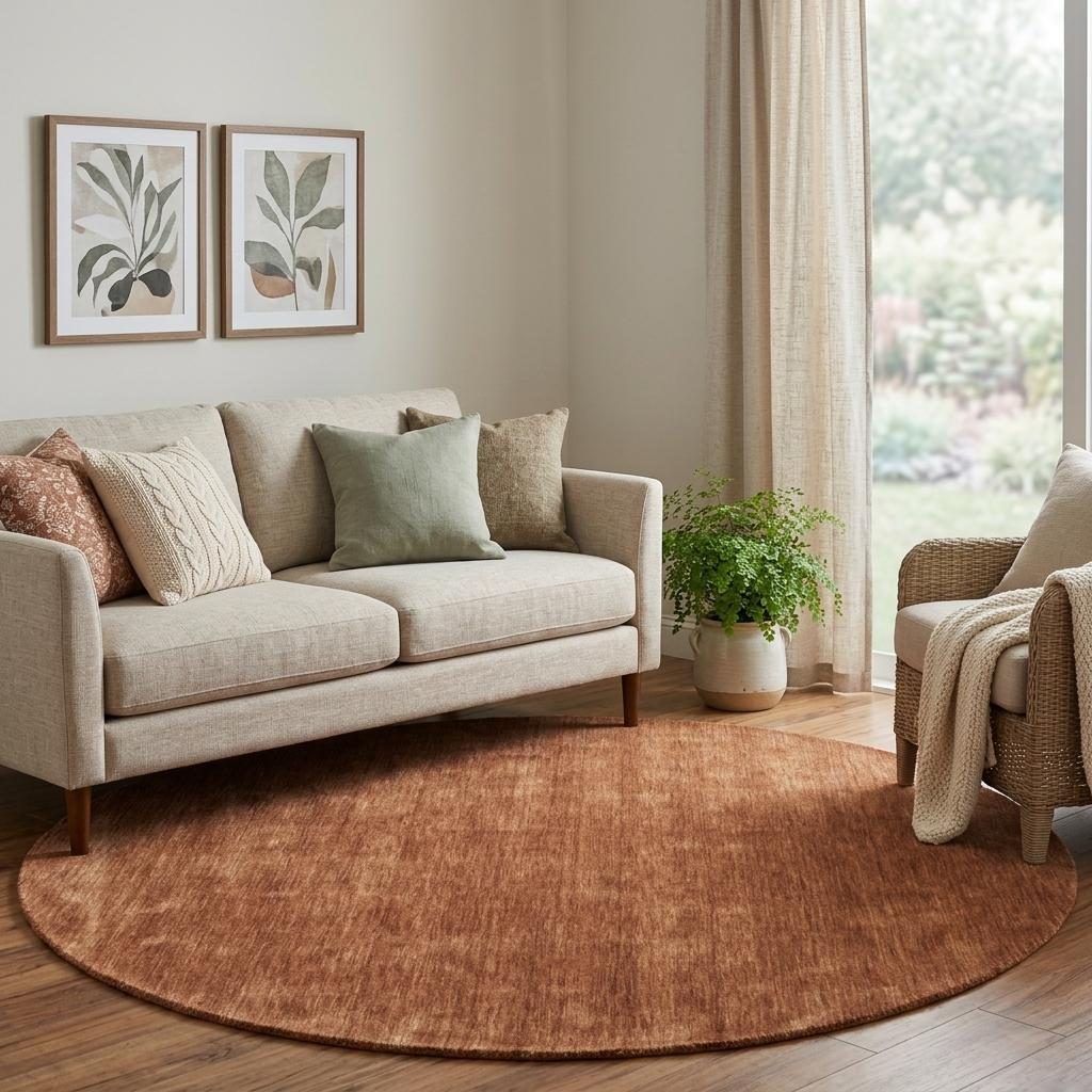 8′ Orange Wool Hand Woven Round Rug