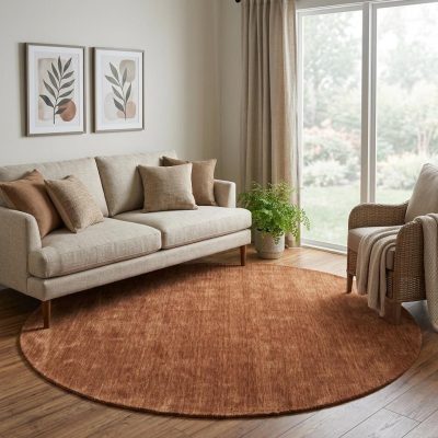 10′ Orange Wool Hand Woven Round Rug