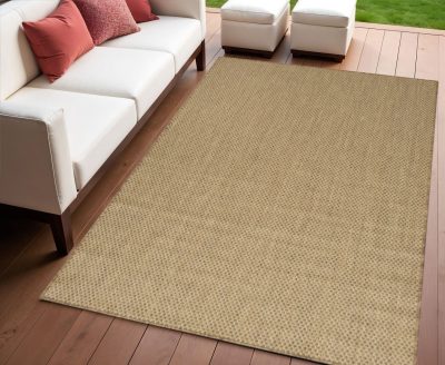 4′ X 6′ Tan and Brown Geometric Indoor-Outdoor Area Rug