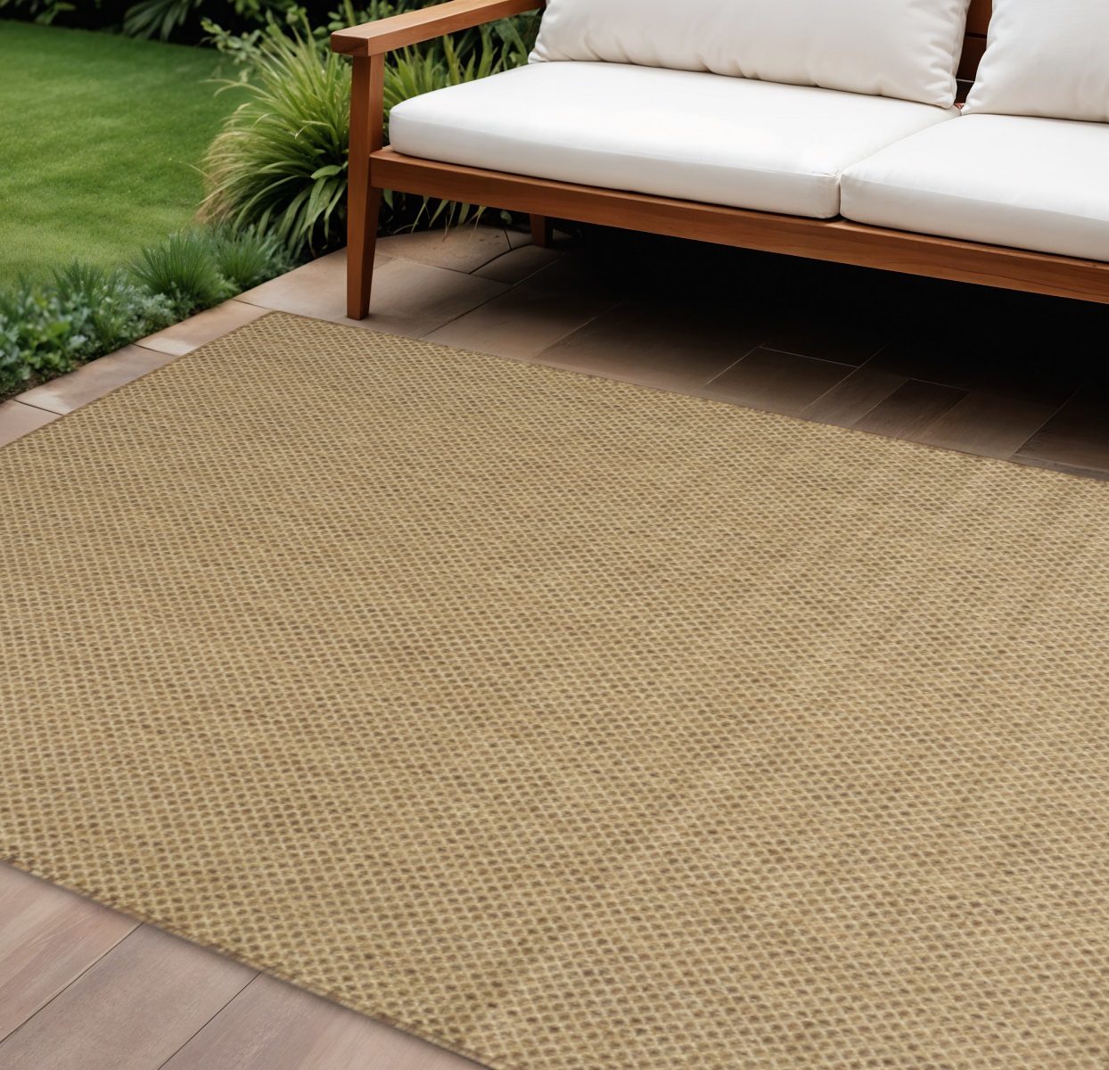 9′ X 12′ Tan Geometric Indoor Outdoor Area Rug