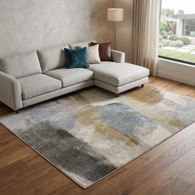 10′ X 13′ Beige Rust Abstract Distressed Fringe Area Rug
