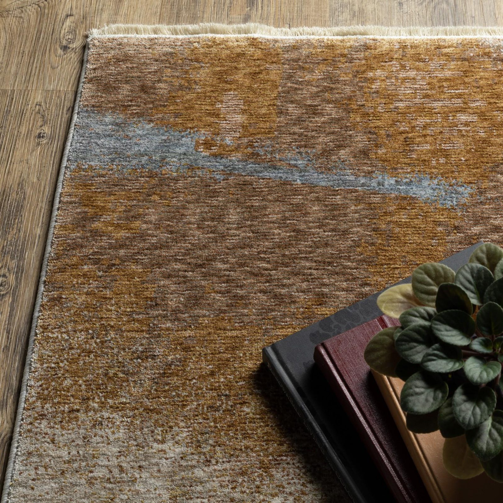 10′ X 13′ Beige Rust Abstract Distressed Fringe Area Rug