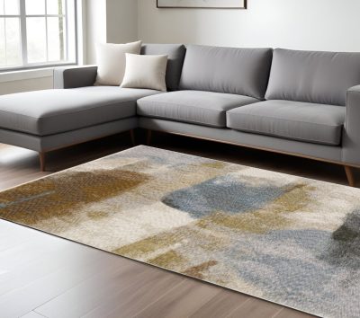 7′ × 10′ Beige And Rust Abstract Distressed Area Rug