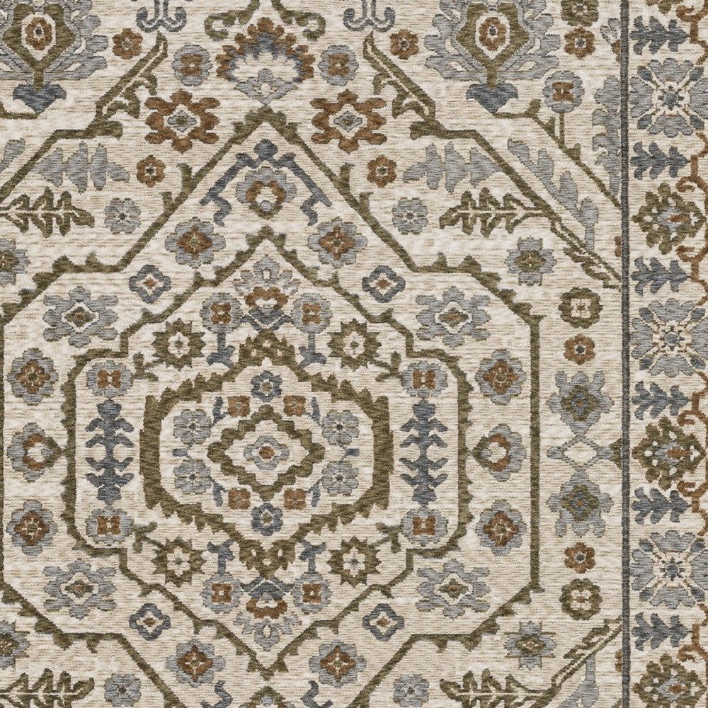 10′ X 13′ Ivory And Rust Floral Fringe Area Rug