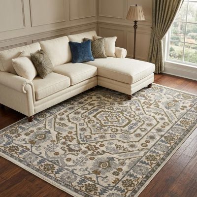 10′ X 13′ Ivory And Rust Floral Fringe Area Rug