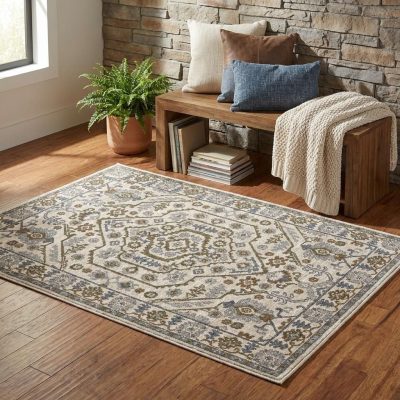 4′ X 6′ Ivory And Rust Floral Fringe Area Rug
