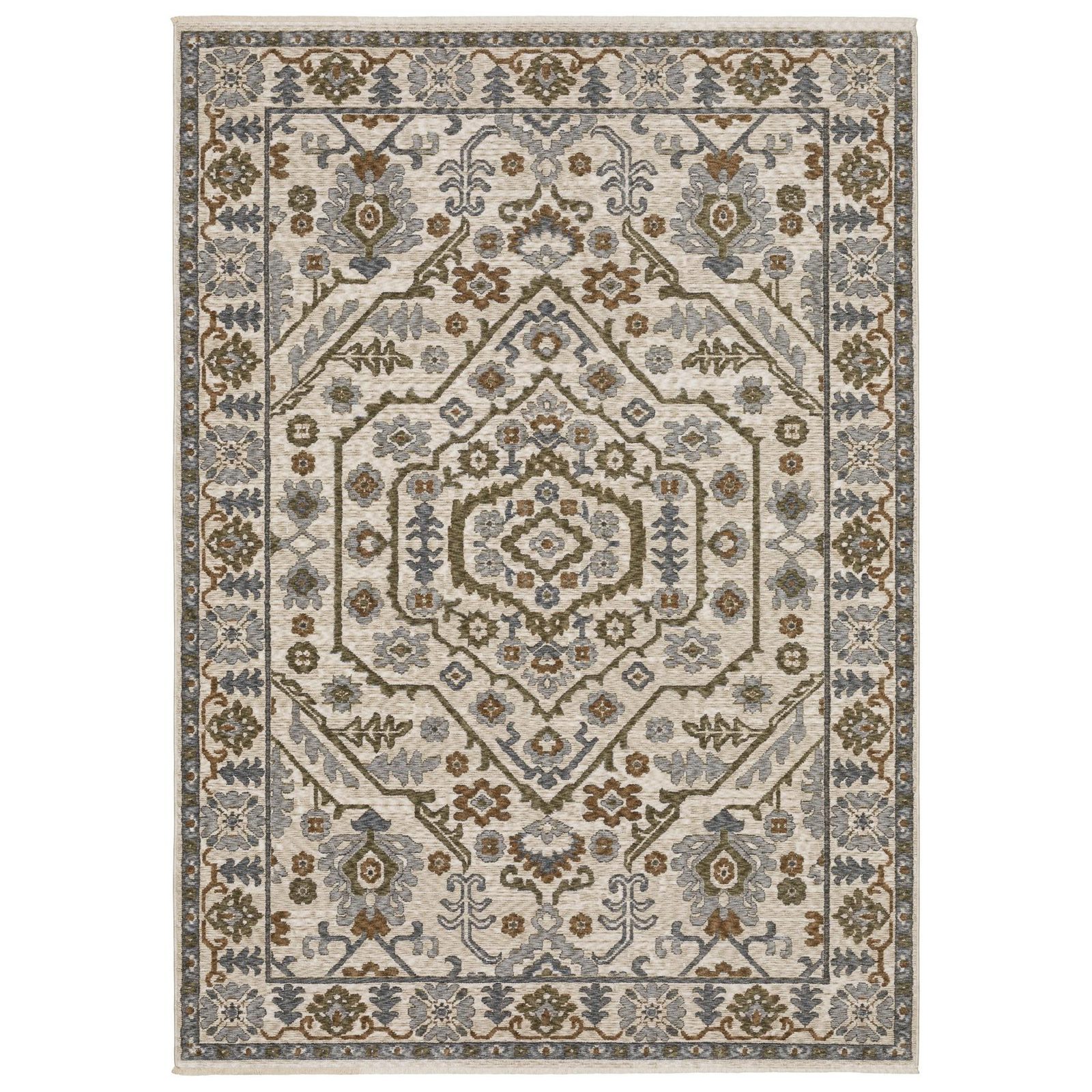 5′ X 8′ Ivory and Rust Floral Fringe Area Rug