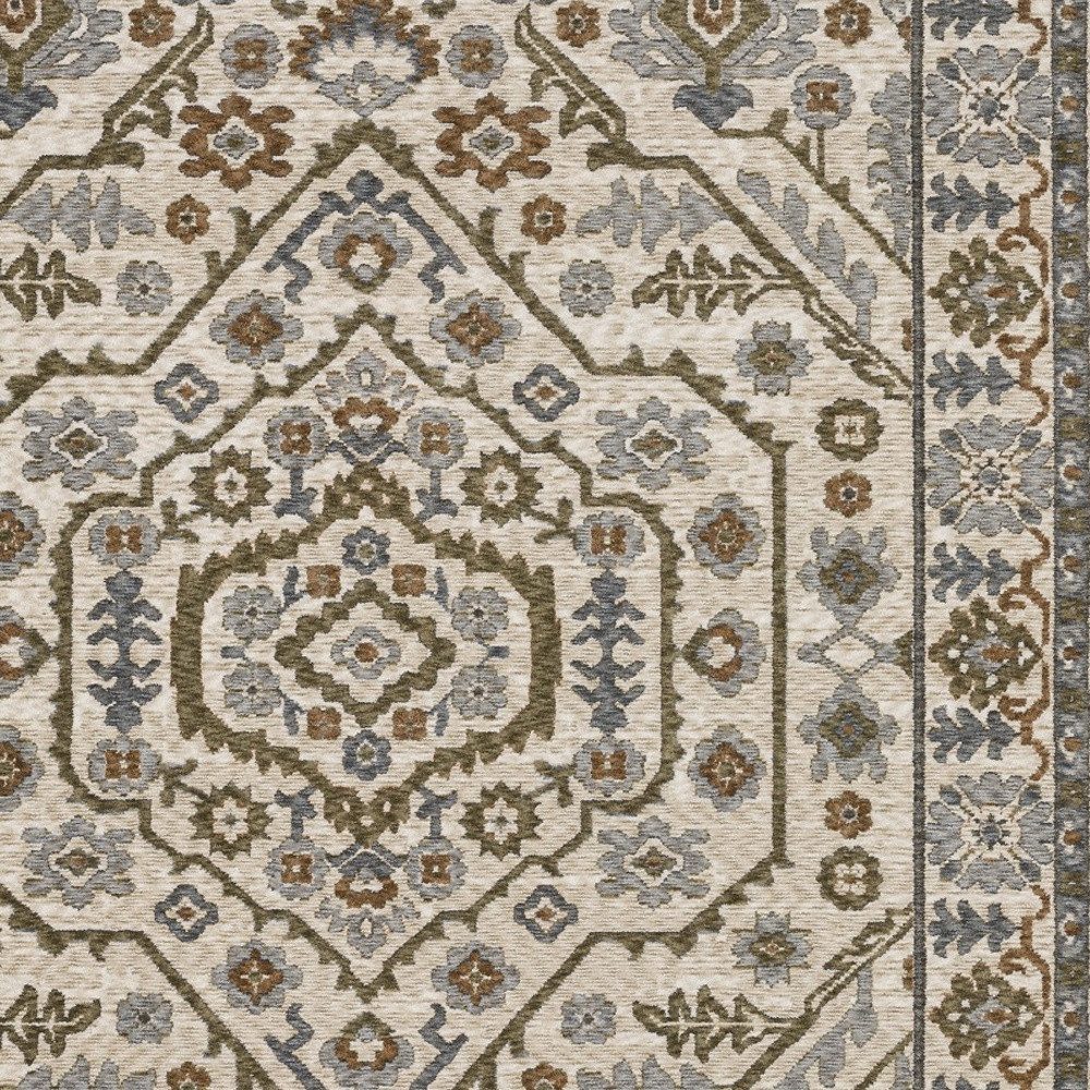 5′ X 8′ Ivory and Rust Floral Fringe Area Rug