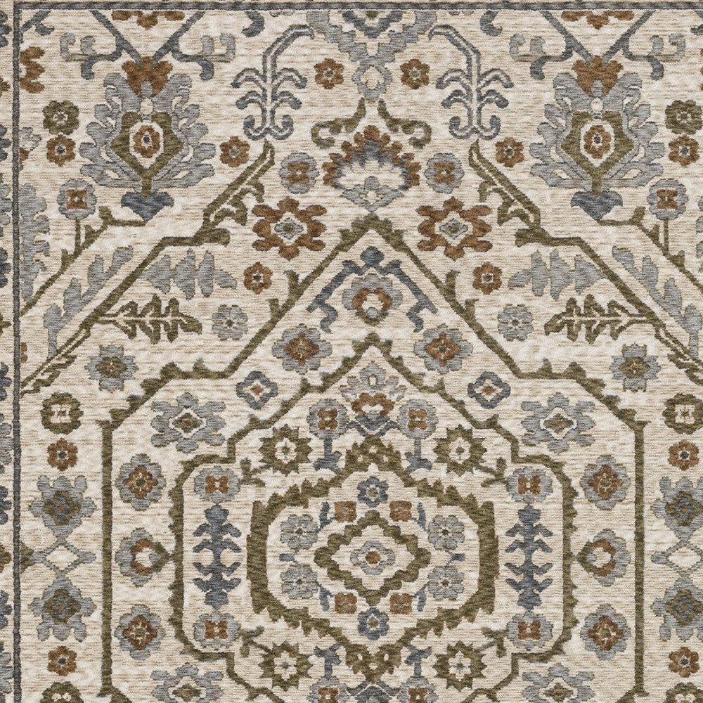 7′ X 10′ Ivory And Rust Floral Fringe Area Rug
