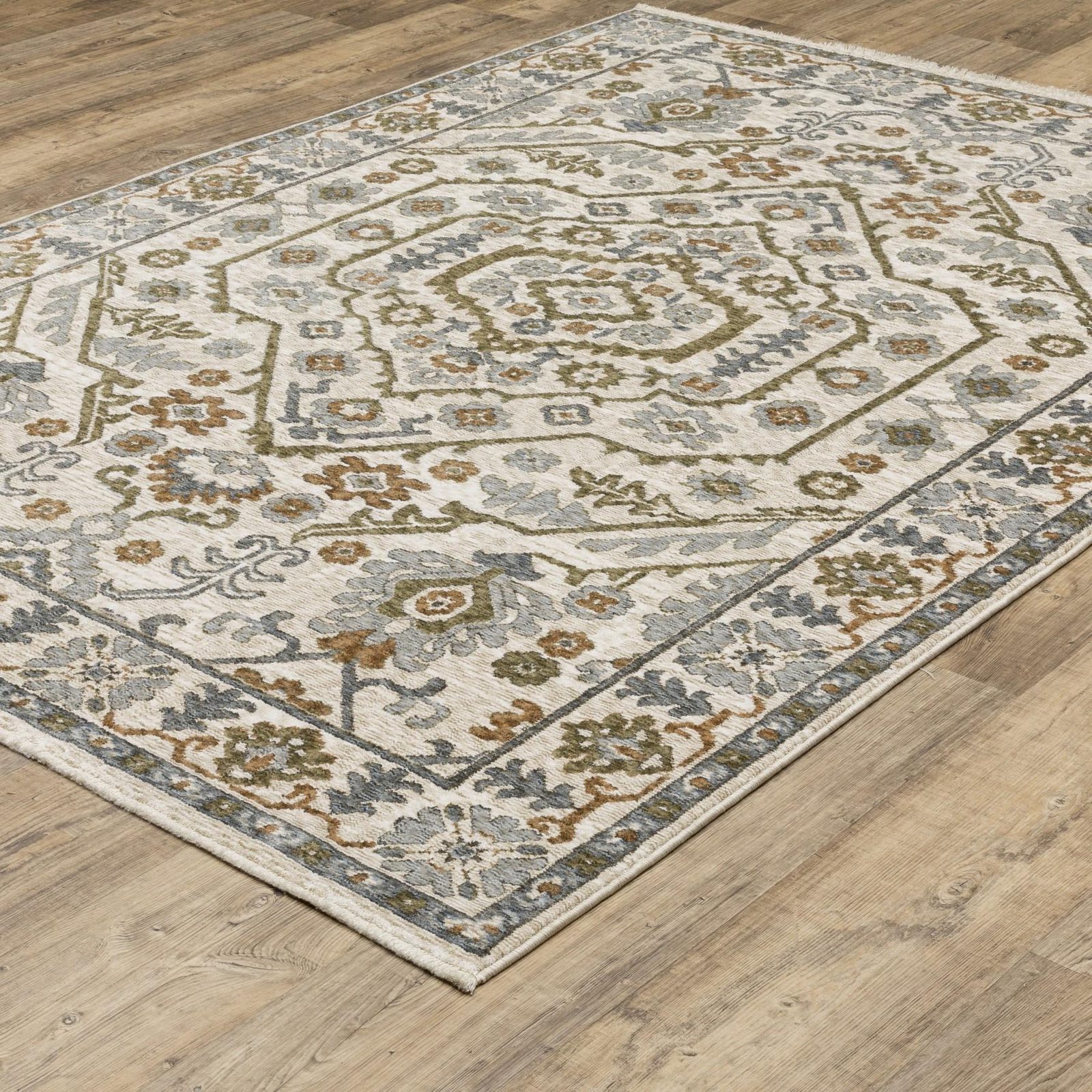 7′ X 10′ Ivory And Rust Floral Fringe Area Rug