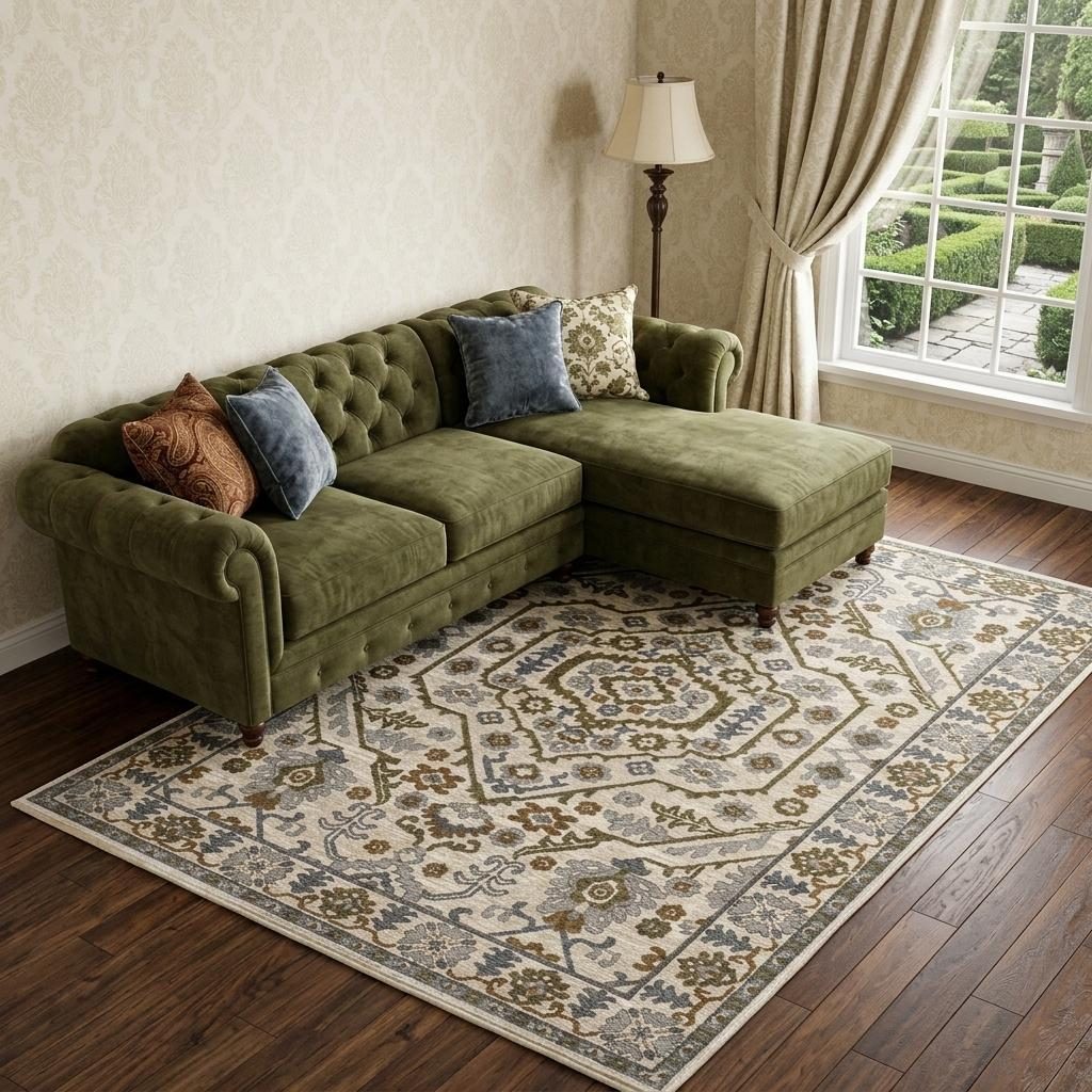 7′ X 10′ Ivory And Rust Floral Fringe Area Rug