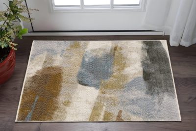 3′ × 5′ Beige and Rust Abstract Fringe Area Rug