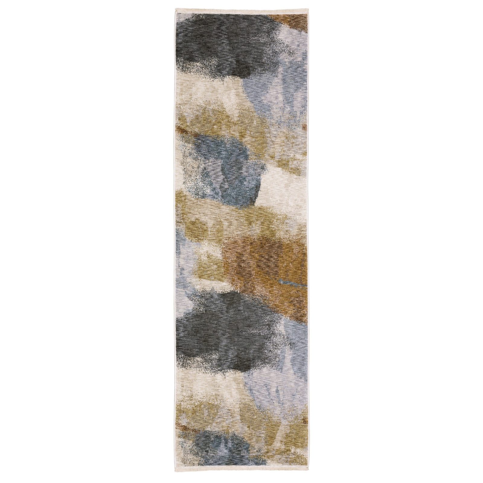 8′ Beige and Rust Abstract Runner Rug with Fringe