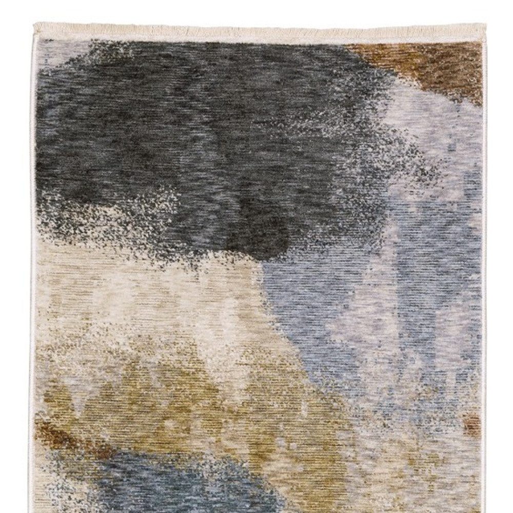 8′ Beige and Rust Abstract Runner Rug with Fringe
