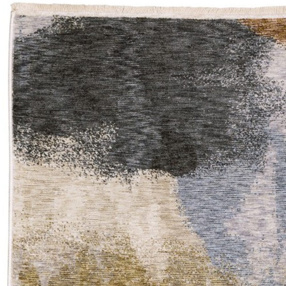 8′ Beige and Rust Abstract Runner Rug with Fringe