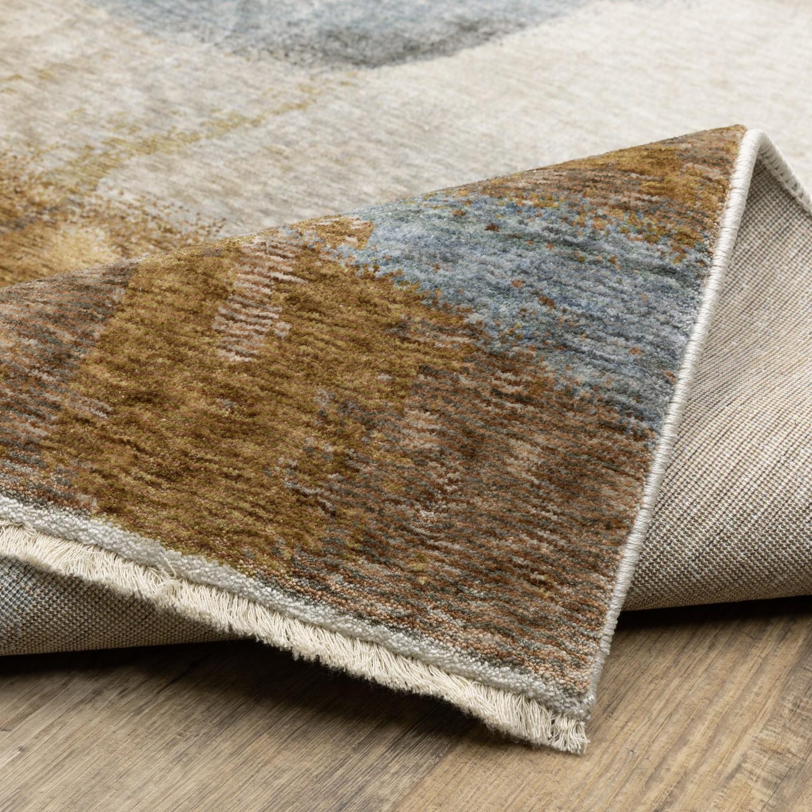 8′ Beige and Rust Abstract Runner Rug with Fringe