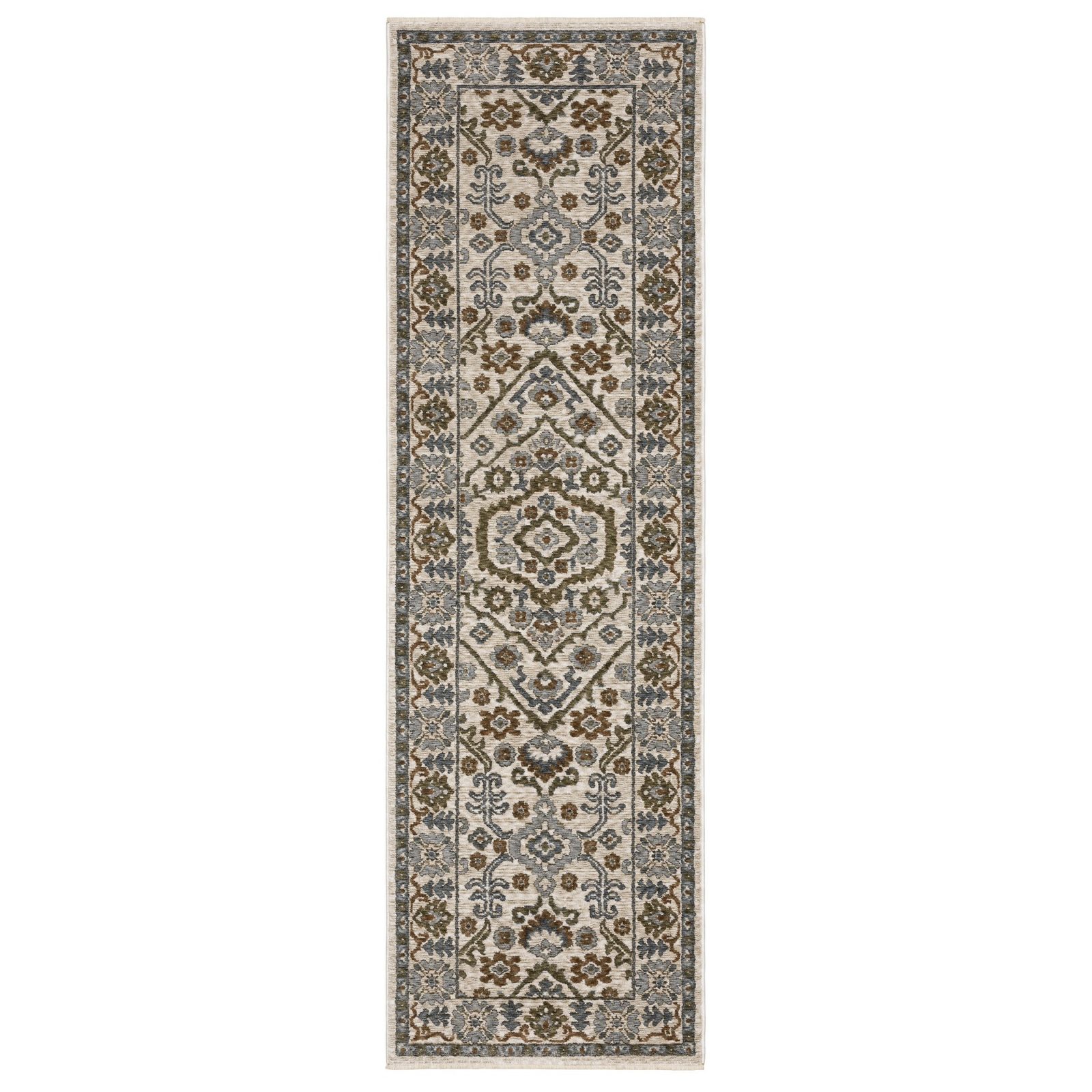 8′ Ivory And Rust Floral Runner Rug With Fringe