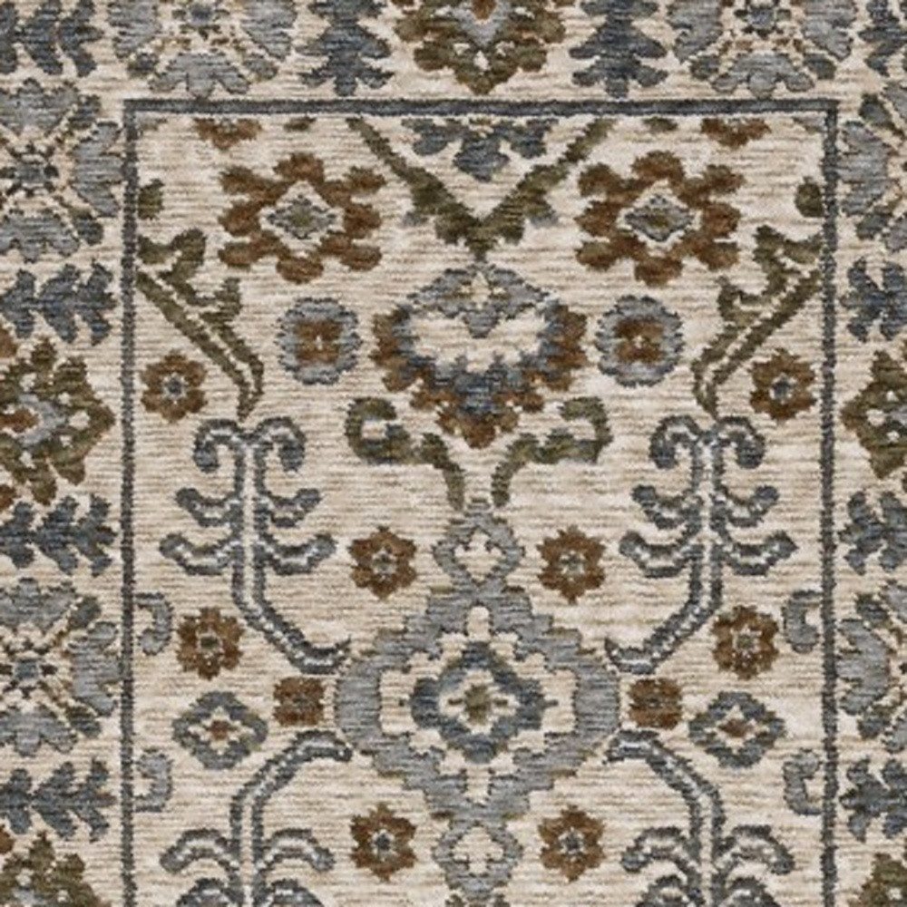 8′ Ivory And Rust Floral Runner Rug With Fringe