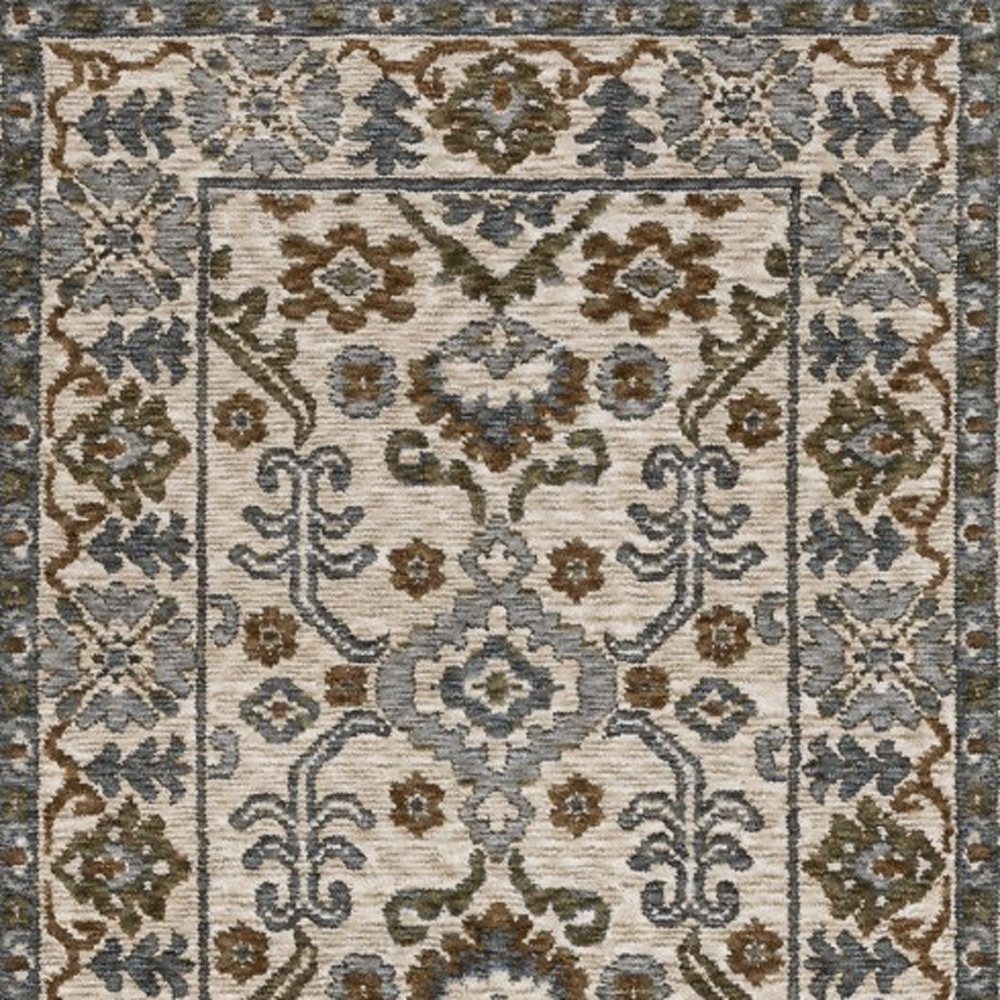 8′ Ivory And Rust Floral Runner Rug With Fringe