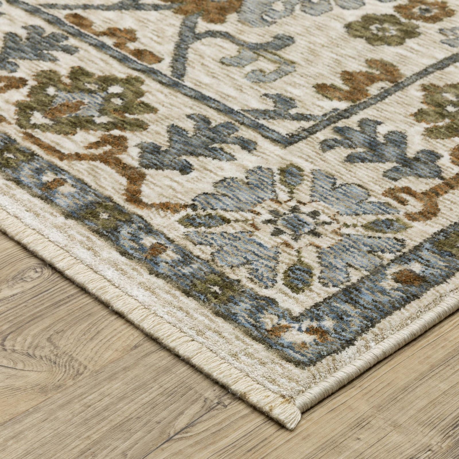 8′ Ivory And Rust Floral Runner Rug With Fringe