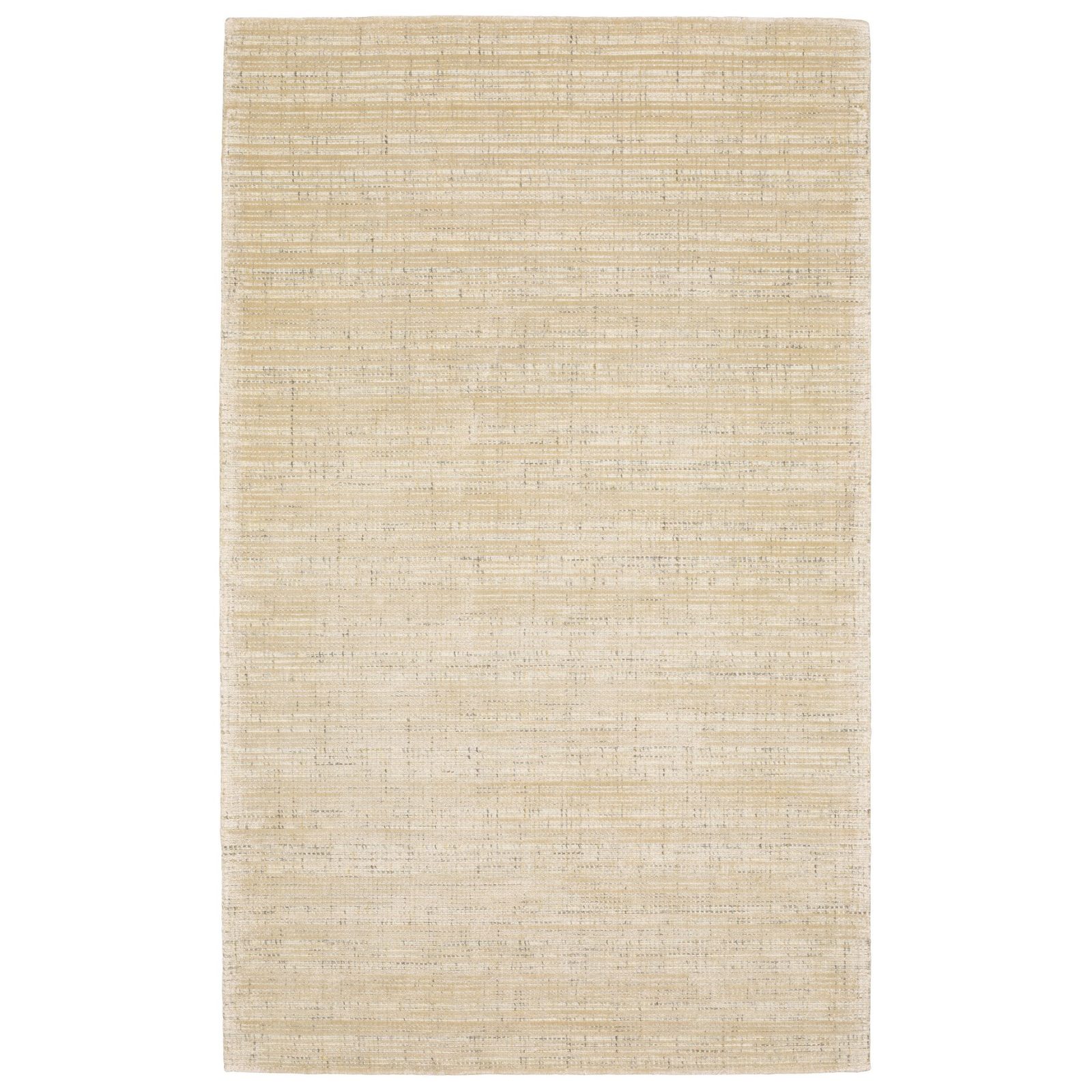 Beige and Ivory Striped Viscose Wool Rectangle Area Rug, 8′ × 10′