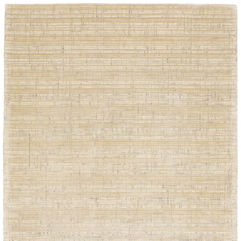 Beige and Ivory Striped Viscose Wool Rectangle Area Rug