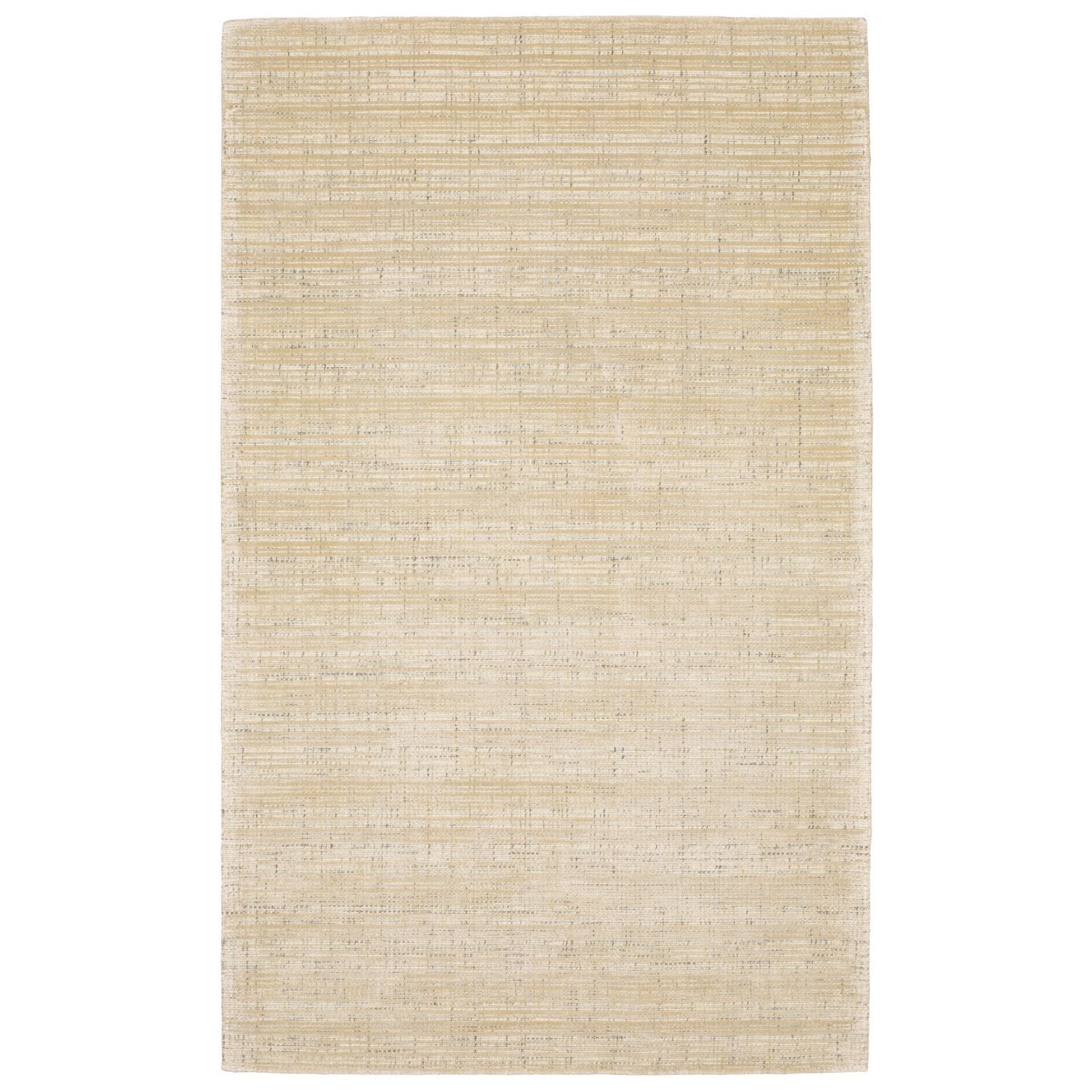 Beige and Ivory Striped Viscose Wool Rectangle Area Rug
