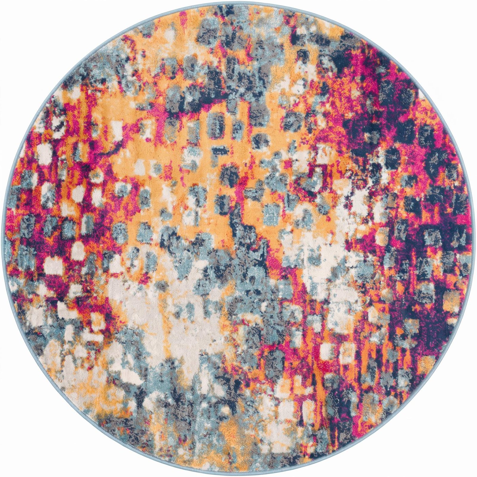 8′ X 8′ Yellow And Blue Abstract Round Rug