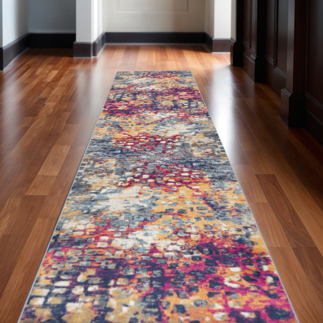 2′ X 30′ Yellow And Blue Abstract Area Rug