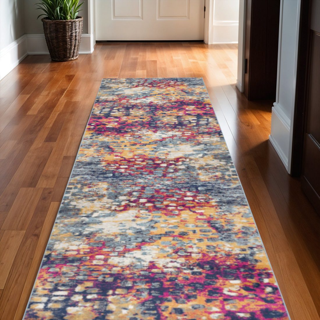 2′ x 25′ Yellow and Blue Abstract Runner Rug