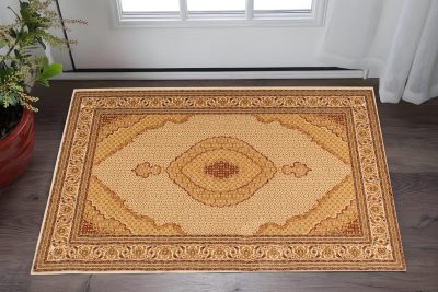 2′ X 4′ Tan Brown And Burgundy Oriental Area Rug